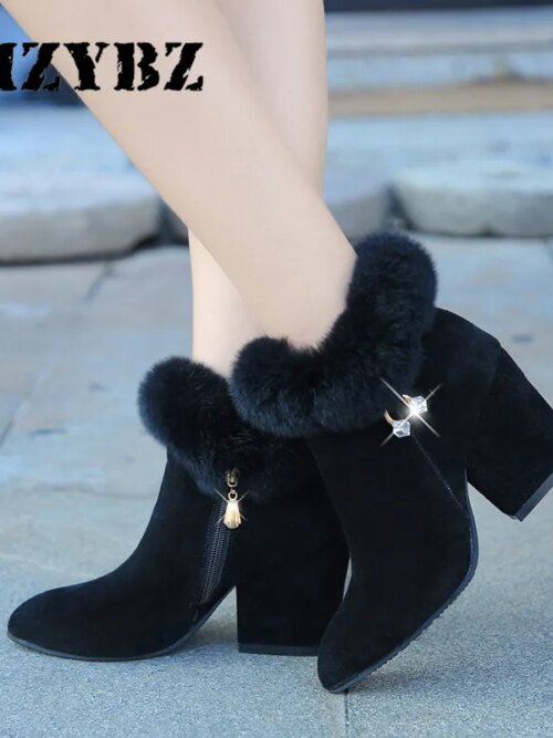 bottines fourrées femme Mode bottes femmes fourrure hiver chaud pointu