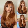 Perruque synthétique longue ondulée marron châtain, eashihair avec longue frange pour femmes