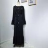 Abaya Robes musulmanes en perles de diamant faites à la main avec ceinture, peignoir, volants pleine longueur