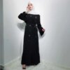 Abaya Robes musulmanes en perles de diamant faites à la main avec ceinture, peignoir, volants pleine longueur