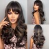 4553-78bd6d.jpg Perruque synthétique longue ondulée marron châtain, eashihair avec longue frange pour femmes
