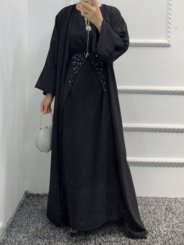 Abaya-Robe musulmane 3 pièces pour femmes, tenue de soirée, kaftan marocain