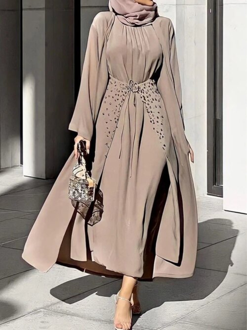 Abaya-Robe musulmane 3 pièces pour femmes, tenue de soirée, kaftan marocain