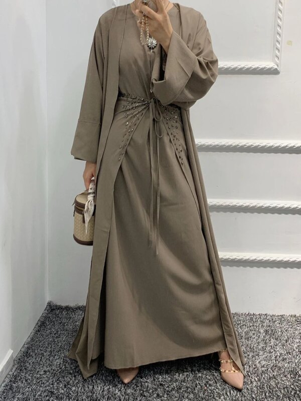 Abaya-Robe musulmane 3 pièces pour femmes, tenue de soirée, kaftan marocain