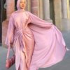Abaya en satin assortis pour femmes, ensembles musulmans, robe Hijab