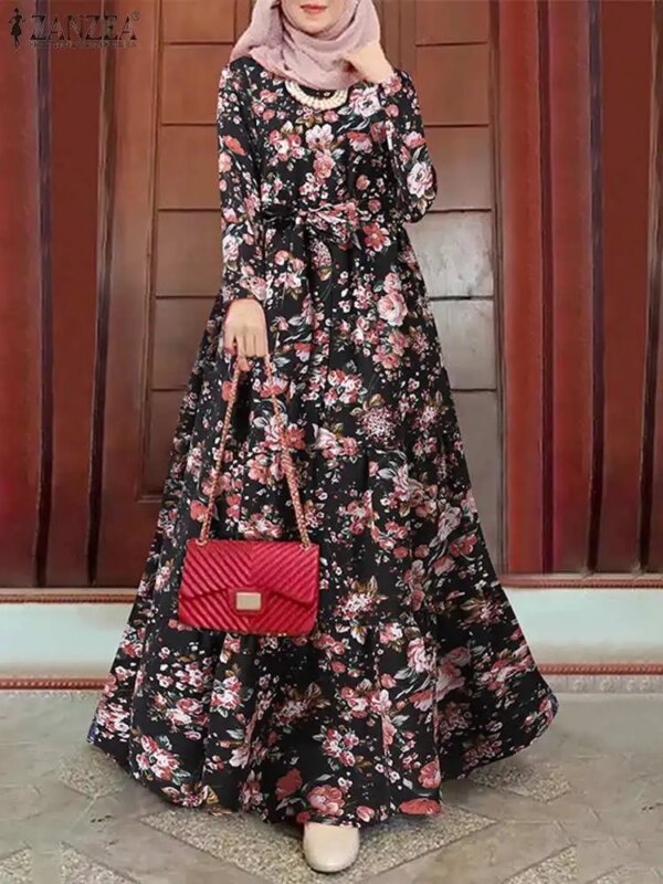 Abaya - Robe musulmane élégante à fleurs pour femmes, robe d'été imprimée pour femmes