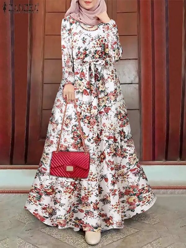 Abaya - Robe musulmane élégante à fleurs pour femmes, robe d'été imprimée pour femmes