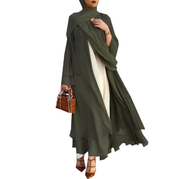 Abaya en mousseline de soie pour femmes, kimono ouvert pour Ramadan Eid Mubarak
