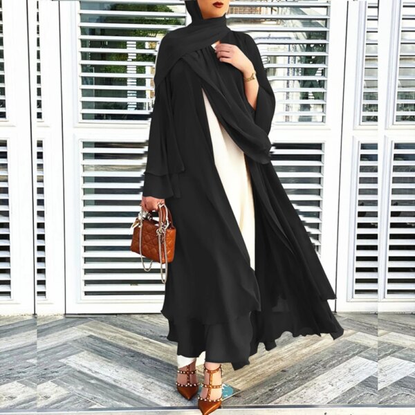 Abaya en mousseline de soie pour femmes, kimono ouvert pour Ramadan Eid Mubarak