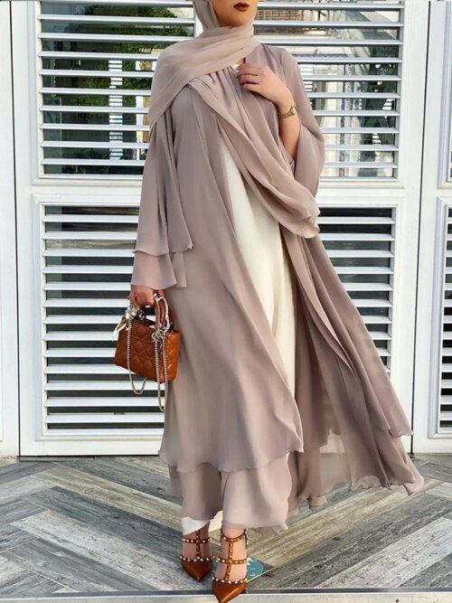 Abaya en mousseline de soie pour femmes, kimono ouvert pour Ramadan Eid Mubarak