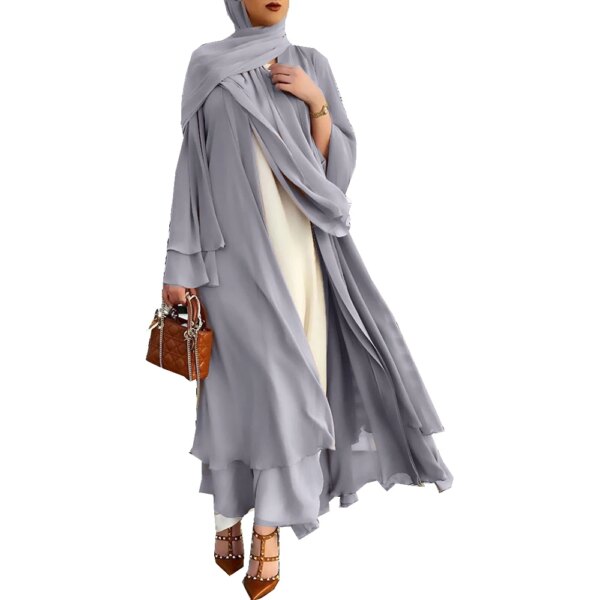 Abaya en mousseline de soie pour femmes, kimono ouvert pour Ramadan Eid Mubarak