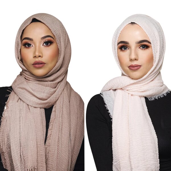 hijab Foulard froissé en coton doux pour femme musulmane, 70x180cm, châles et enveloppes islamiques