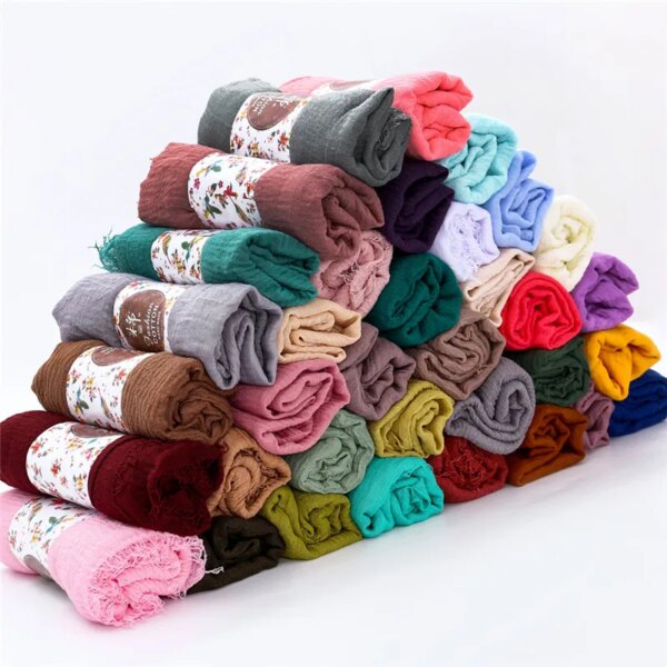 hijab Foulard froissé en coton doux pour femme musulmane, 70x180cm, châles et enveloppes islamiques