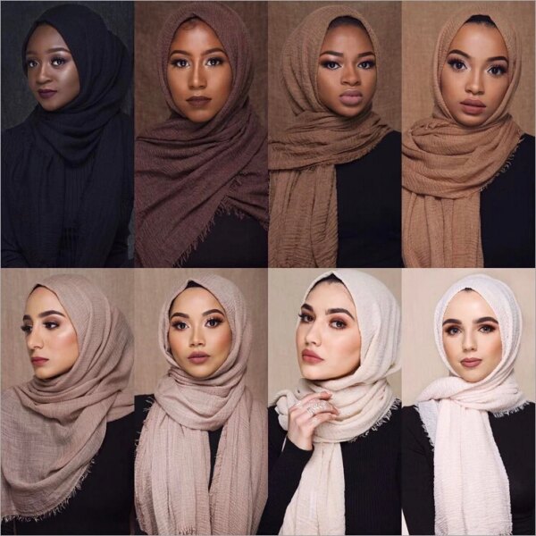 hijab Foulard froissé en coton doux pour femme musulmane, 70x180cm, châles et enveloppes islamiques