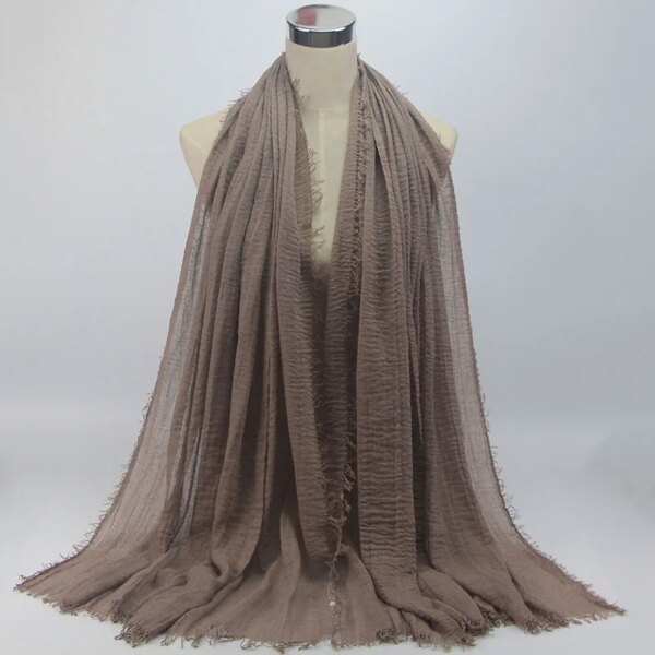 hijab Foulard froissé en coton doux pour femme musulmane, 70x180cm, châles et enveloppes islamiques