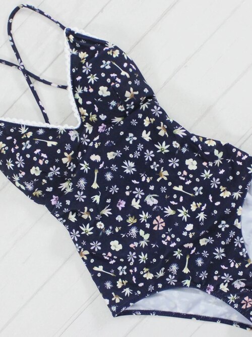 maillot de bain 1 pièce gainant  imprimé floral, sexy, en dentelle, pour femmes
