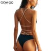 maillot de bain 1 pièce gainant  sexy, bretelles tressées, dos croisé