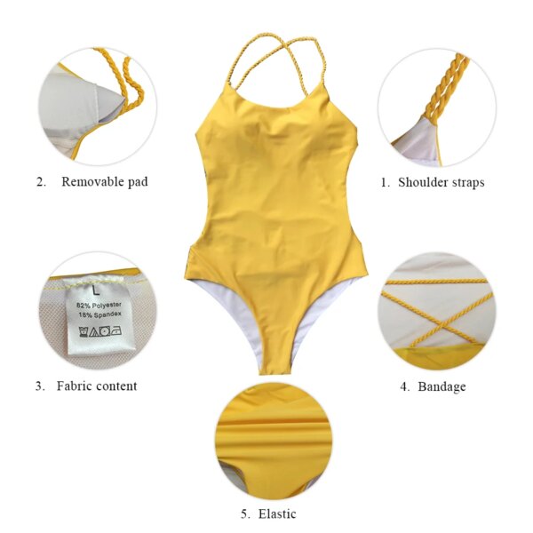 maillot de bain 1 pièce gainant  sexy, bretelles tressées, dos croisé