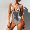 46424-f5c634.jpg maillot de bain 1 piece doré et argenté, brillant, col en V, pour femmes, vêtements de plage