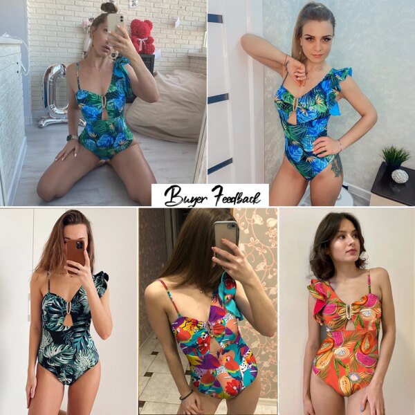 Maillot de bain une pièce à volants, sexy, imprimé floral, pour femme