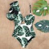 Maillot de bain une pièce à volants, sexy, imprimé floral, pour femme