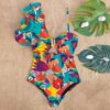 Maillot de bain une pièce à volants, sexy, imprimé floral, pour femme