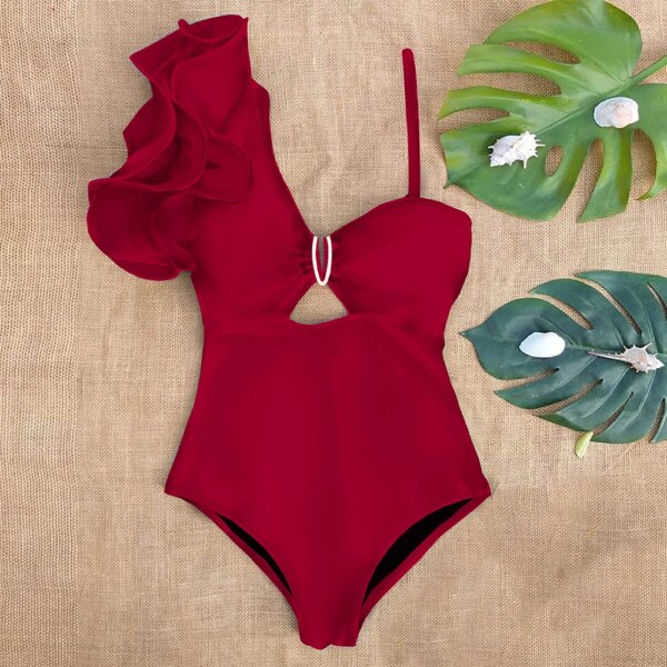 Maillot de bain une pièce à volants, sexy, imprimé floral, pour femme