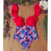 Maillot de bain une pièce à volants, sexy, imprimé floral, pour femme