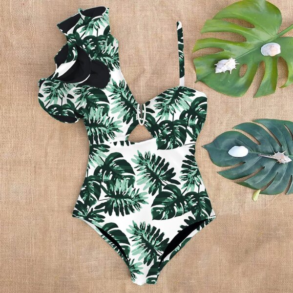 Maillot de bain une pièce à volants, sexy, imprimé floral, pour femme