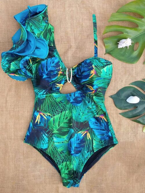 Maillot de bain une pièce à volants, sexy, imprimé floral, pour femme