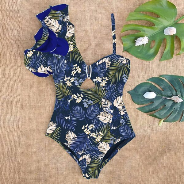 Maillot de bain une pièce à volants, sexy, imprimé floral, pour femme