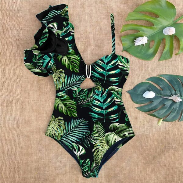 Maillot de bain une pièce à volants, sexy, imprimé floral, pour femme