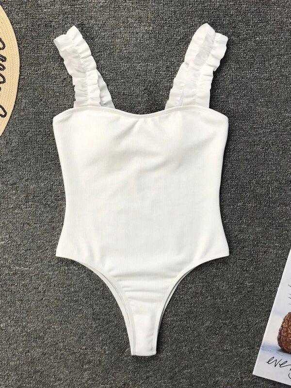 maillot de bain 1 pièce gainant une pièce noir, Vintage, bretelles à volants, Push-Up