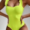 maillot de bain 1 pièce gainant une pièce noir, Vintage, bretelles à volants, Push-Up