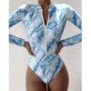 Maillot de bain une pièce imprimé, fermeture éclair, manches longues