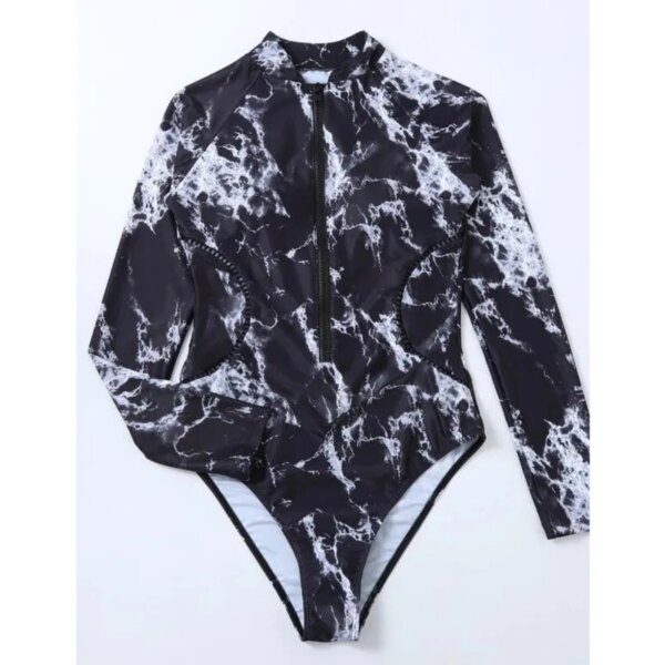 Maillot de bain une pièce imprimé, fermeture éclair, manches longues
