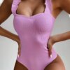 maillot de bain 1 pièce gainant une pièce noir, Vintage, bretelles à volants, Push-Up