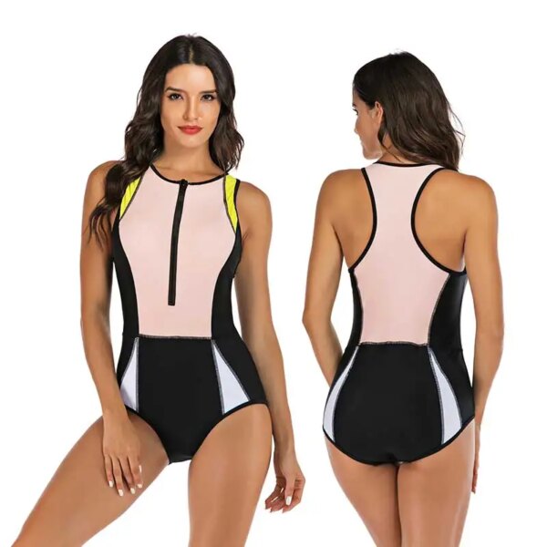 Maillot de bain professionnel une pièce pour femmes, monokini à fermeture éclair