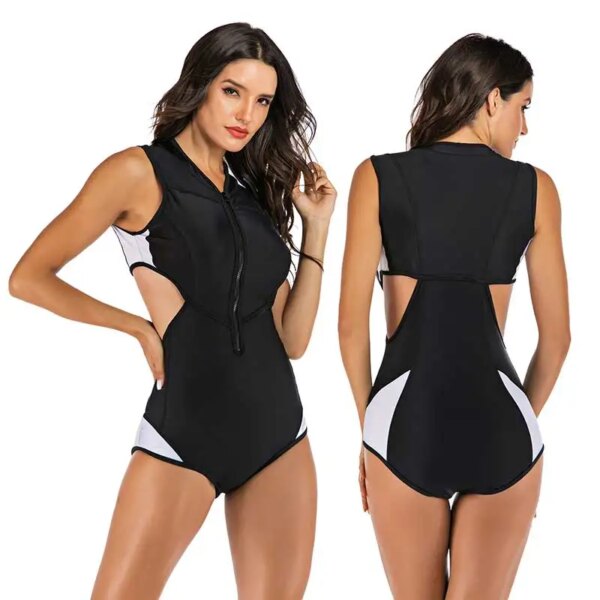 Maillot de bain professionnel une pièce pour femmes, monokini à fermeture éclair