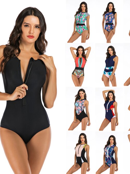Maillot de bain professionnel une pièce pour femmes, monokini à fermeture éclair