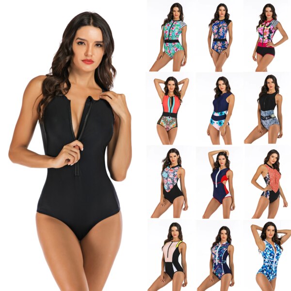 Maillot de bain professionnel une pièce pour femmes, monokini à fermeture éclair