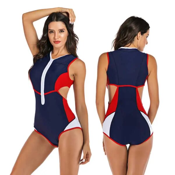 Maillot de bain professionnel une pièce pour femmes, monokini à fermeture éclair