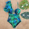 Maillot de bain une pièce à volants, sexy, imprimé floral, pour femme