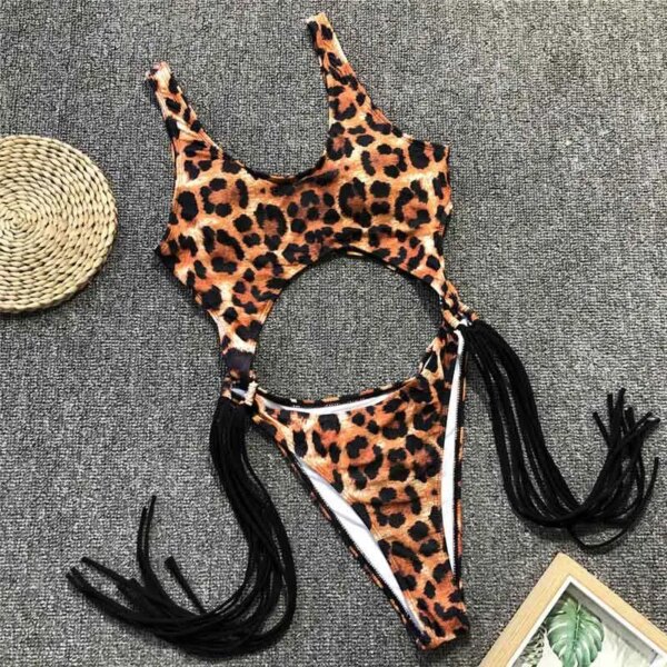 Maillot de bain une pièce imprimé léopard, sexy, amissié, avec franges, pour femmes