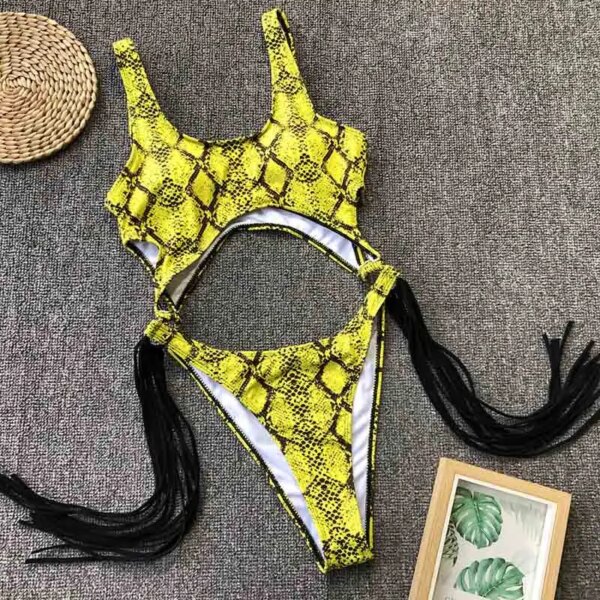 Maillot de bain une pièce imprimé léopard, sexy, amissié, avec franges, pour femmes