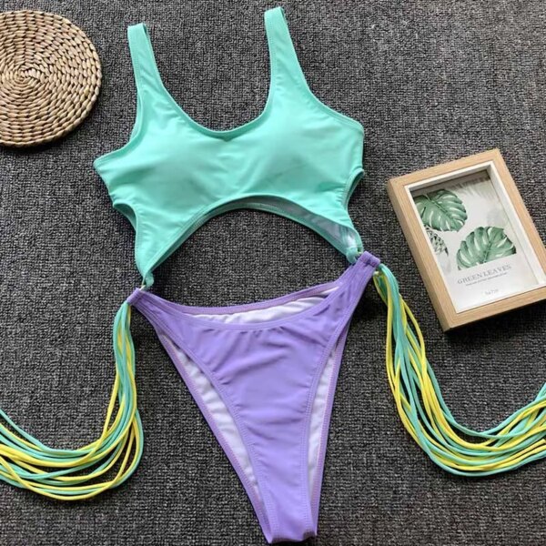 Maillot de bain une pièce imprimé léopard, sexy, amissié, avec franges, pour femmes