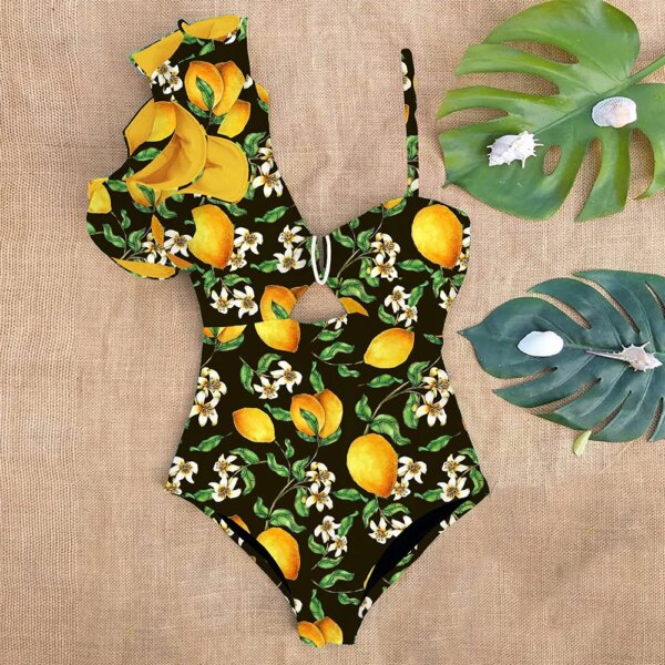 Maillot de bain une pièce à volants, sexy, imprimé floral, pour femme