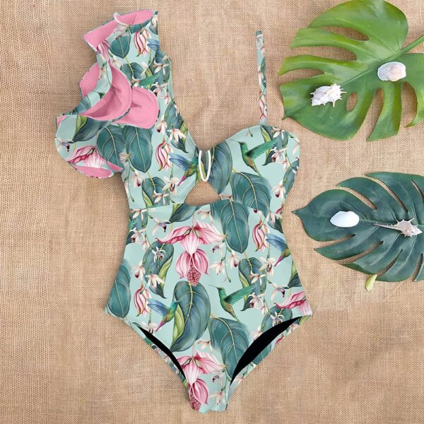 Maillot de bain une pièce à volants, sexy, imprimé floral, pour femme