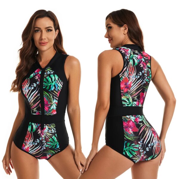 Maillot de bain professionnel une pièce pour femmes, monokini à fermeture éclair