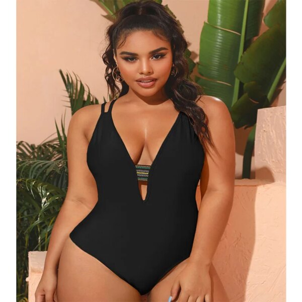 Maillot de bain une pièce noir grande taille pour femme